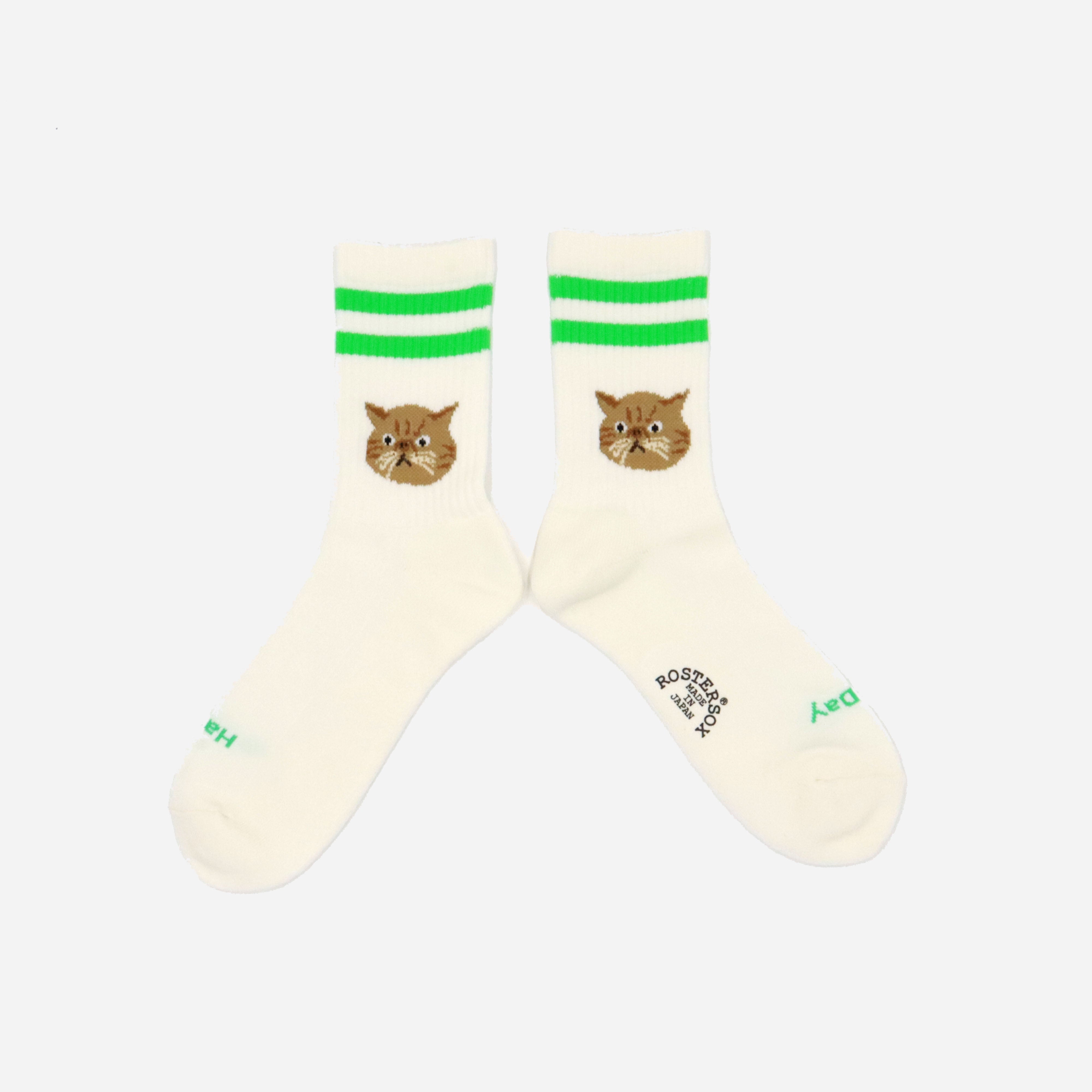 CAT SOCK - WHITE/GREEN
