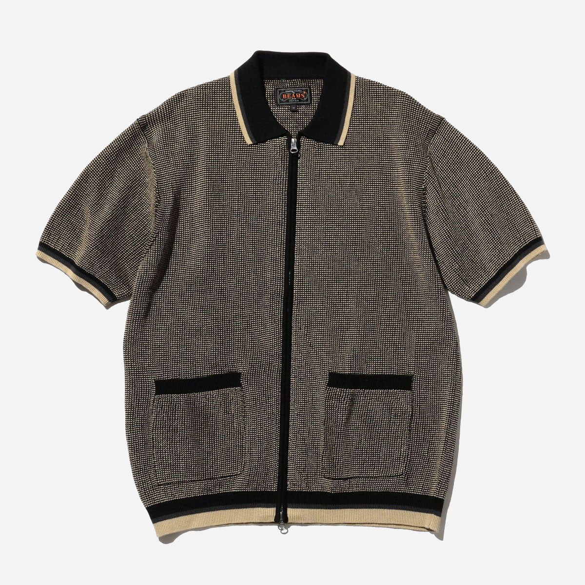 ZIP KNIT POLO SHIRT - BLACK