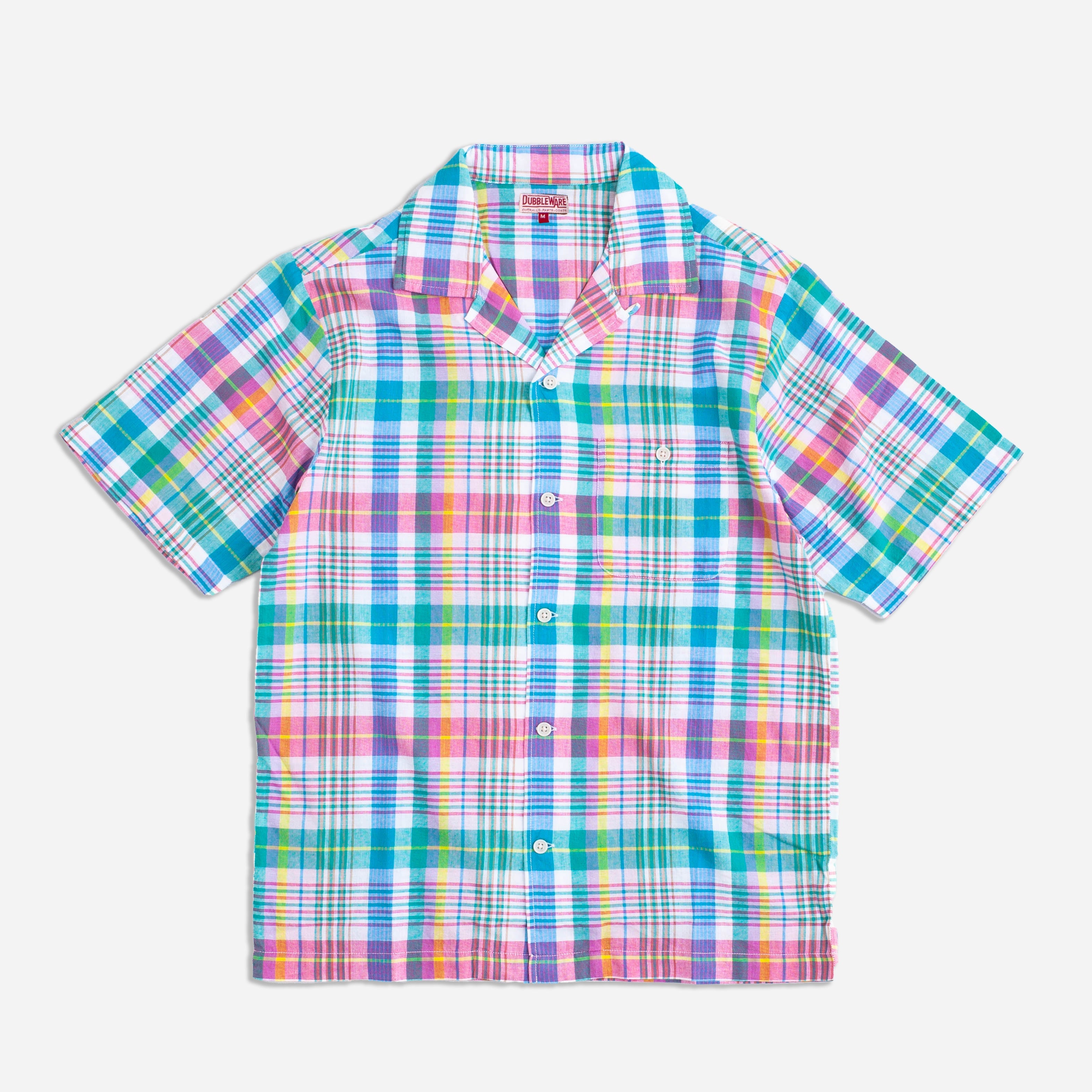 QUINCY MADRAS CAMP SHIRT - GREEN / PINK CHECK