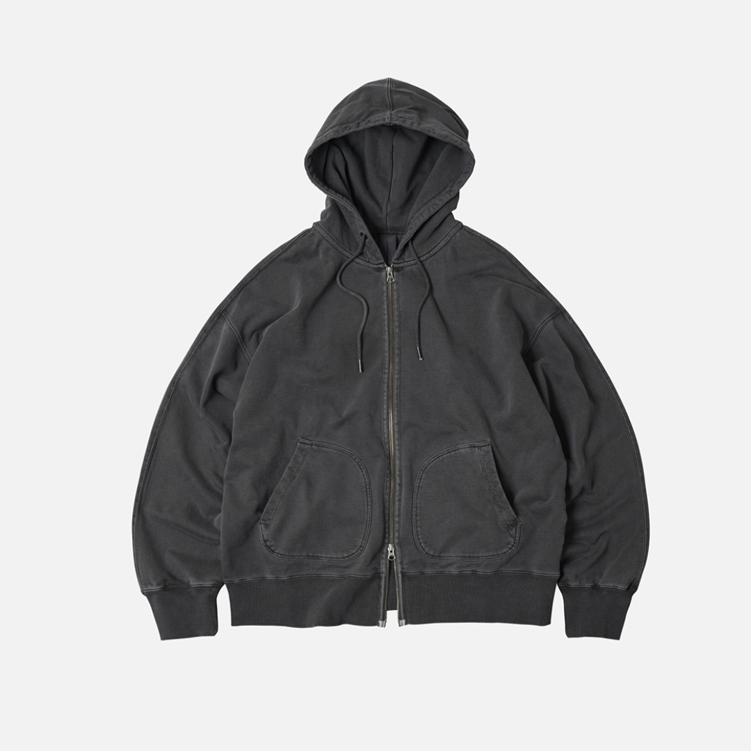 OG PIGMENT DYEING HOOD ZIPUP HOODIE - CHARCOAL