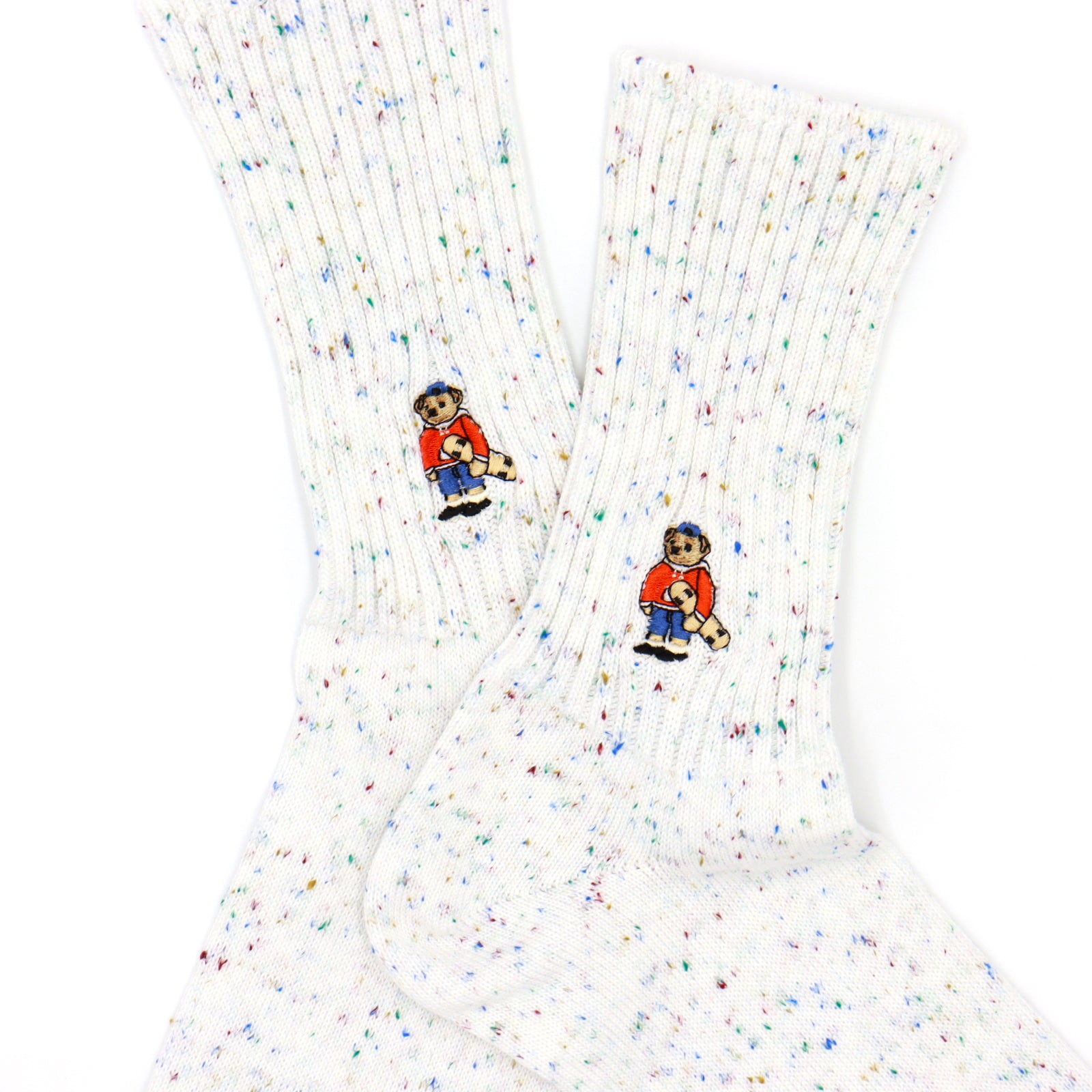 BEAR RIBBED SOCK - WHITE