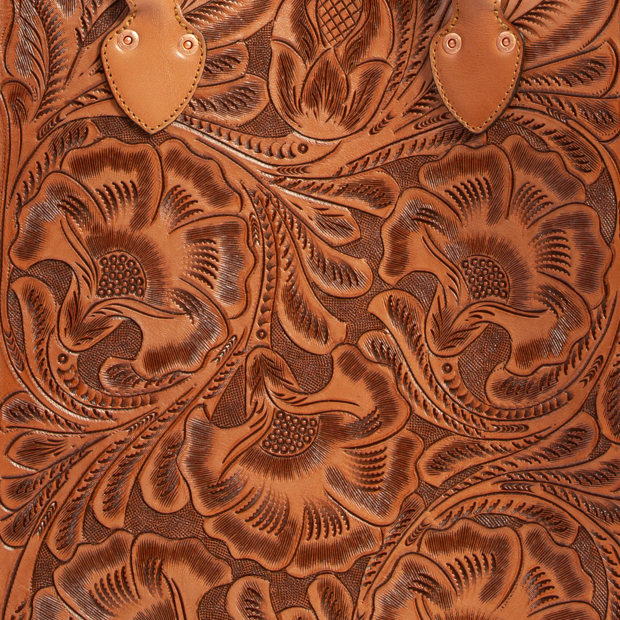 TOOLED LEATHER TOTE BAG - COGNAC