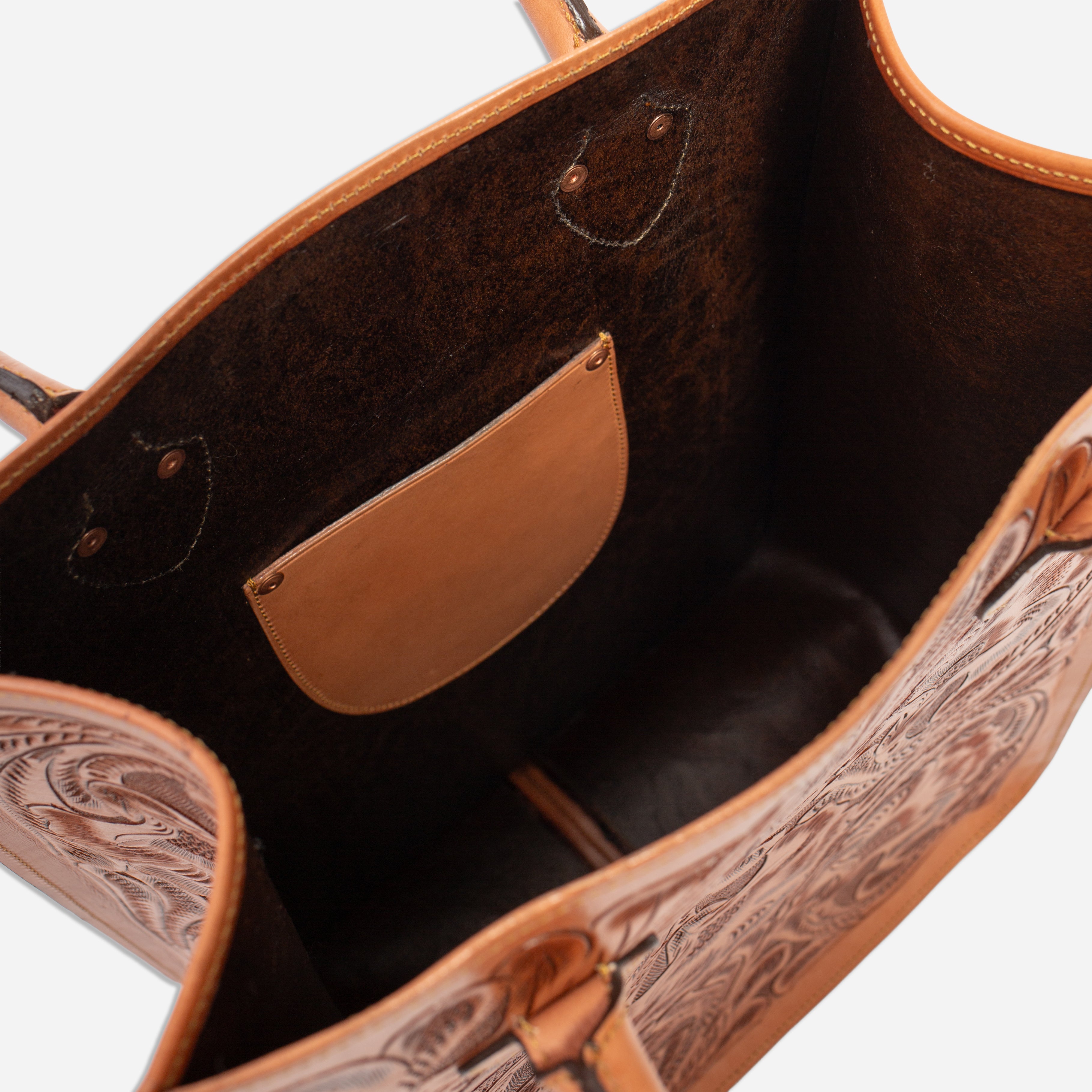 TOOLED LEATHER TOTE BAG - BLACK