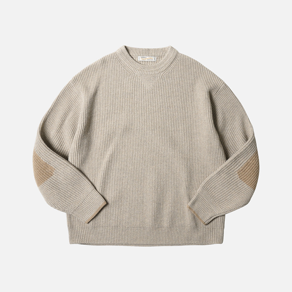 PATCH ROUND PULLOVER KNIT - OATMEAL