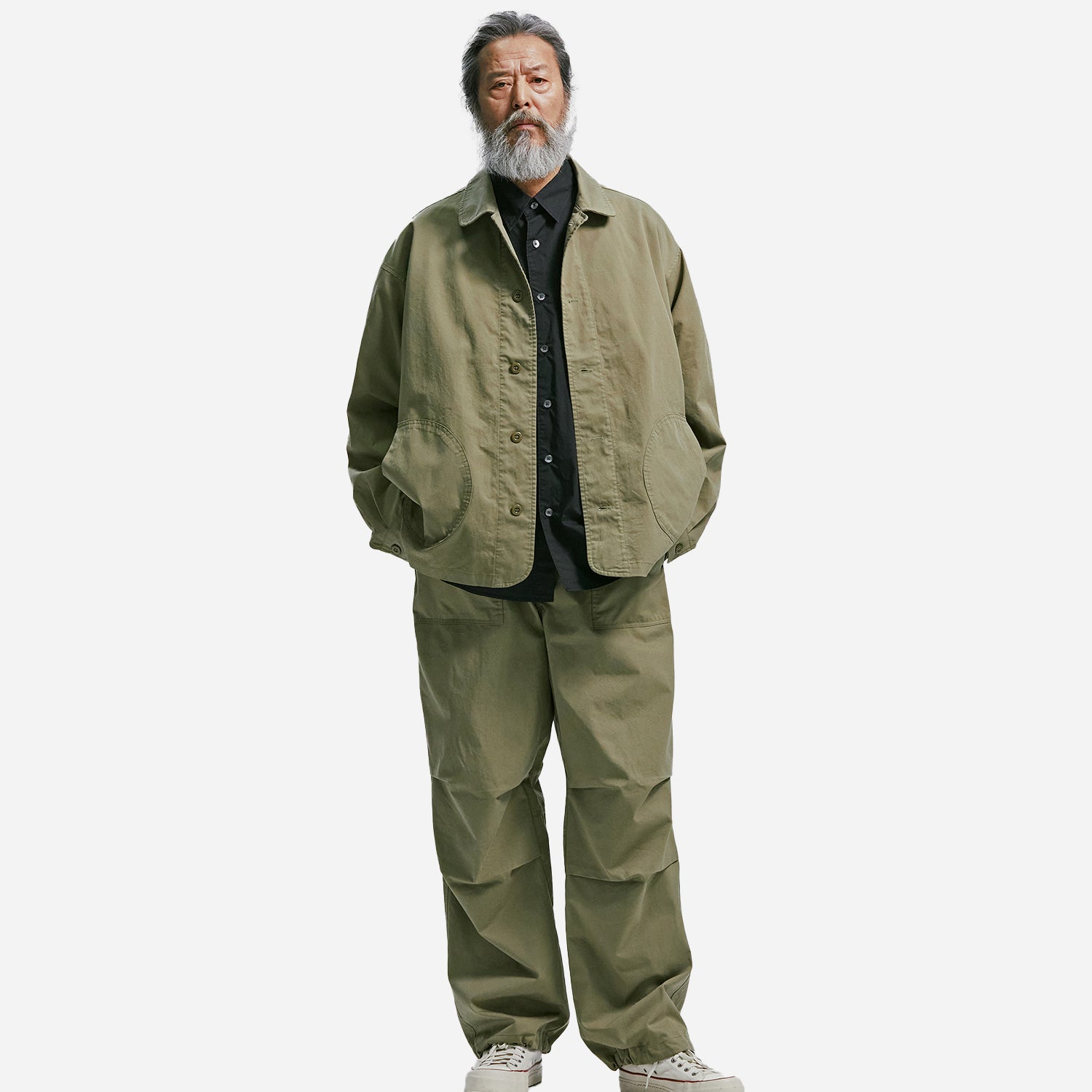 BANDING WIDE FATIGUE PANTS - KHAKI BEIGE