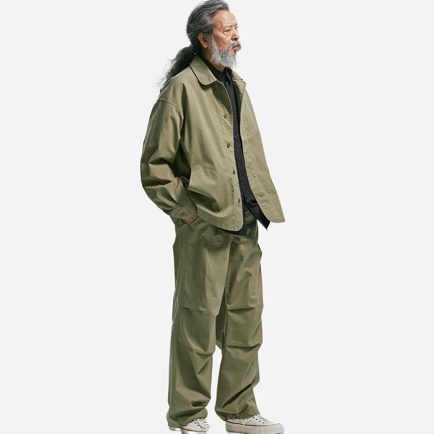 BANDING WIDE FATIGUE PANTS - KHAKI BEIGE