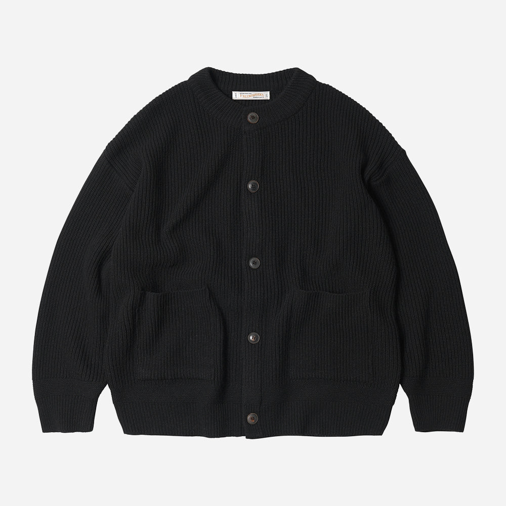 HEAVY WOOL ROUND CARDIGAN - BLACK