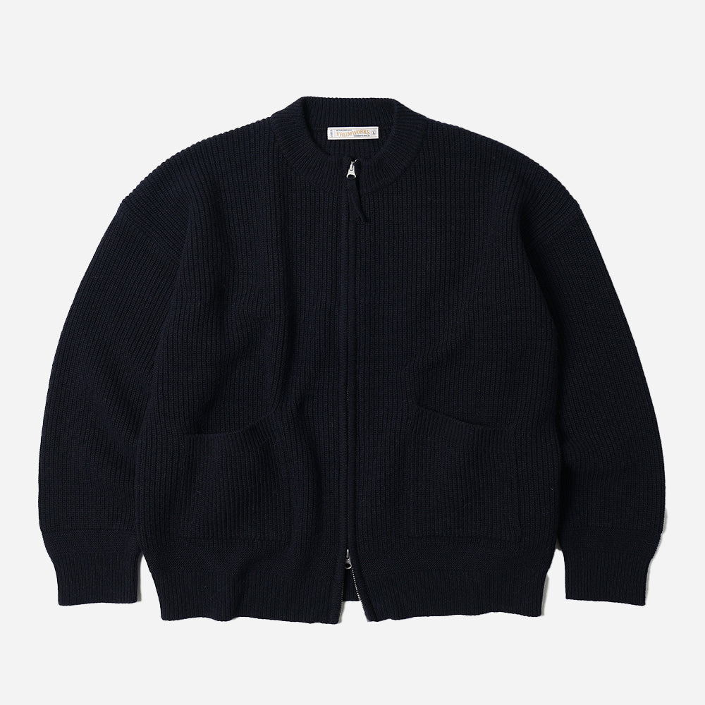 WOOL DECK ZIP UP CARDIGAN - NAVY