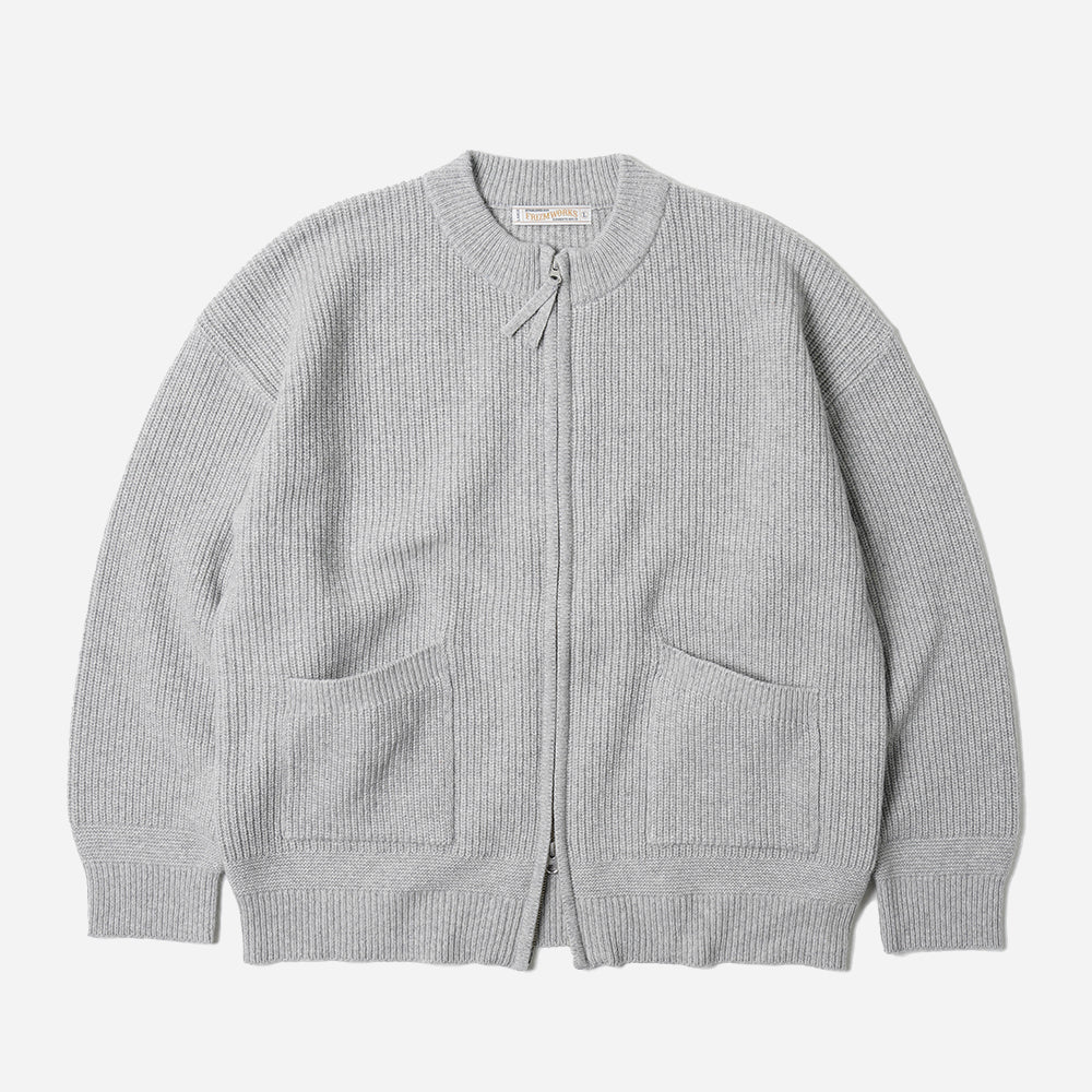 WOOL DECK ZIP UP CARDIGAN - LIGHT GREY