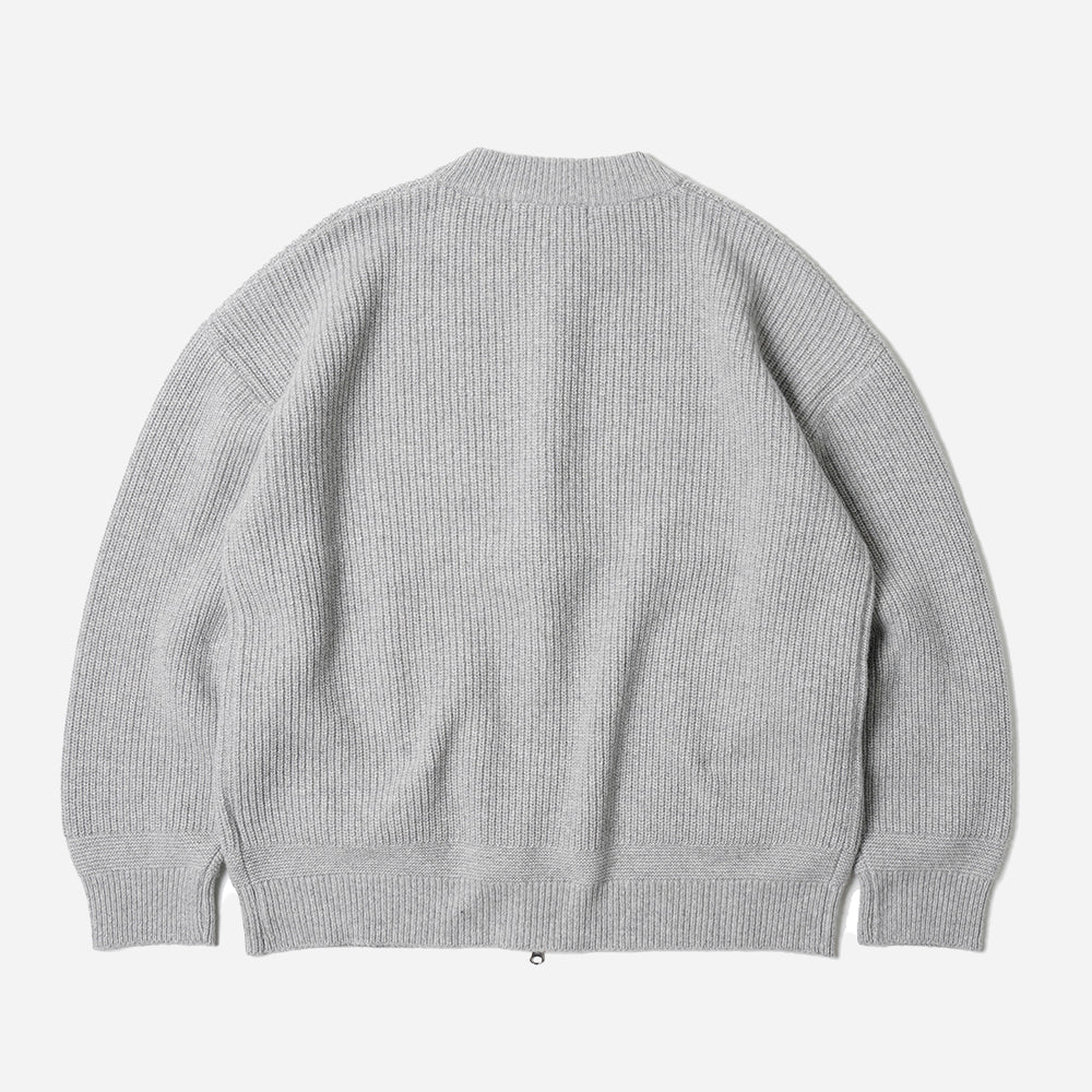 WOOL DECK ZIP UP CARDIGAN - LIGHT GREY