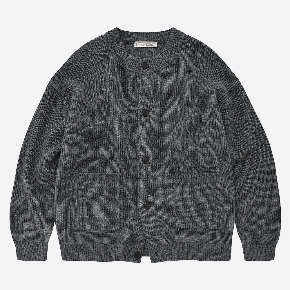 HEAVY WOOL ROUND CARDIGAN - DARK GREY