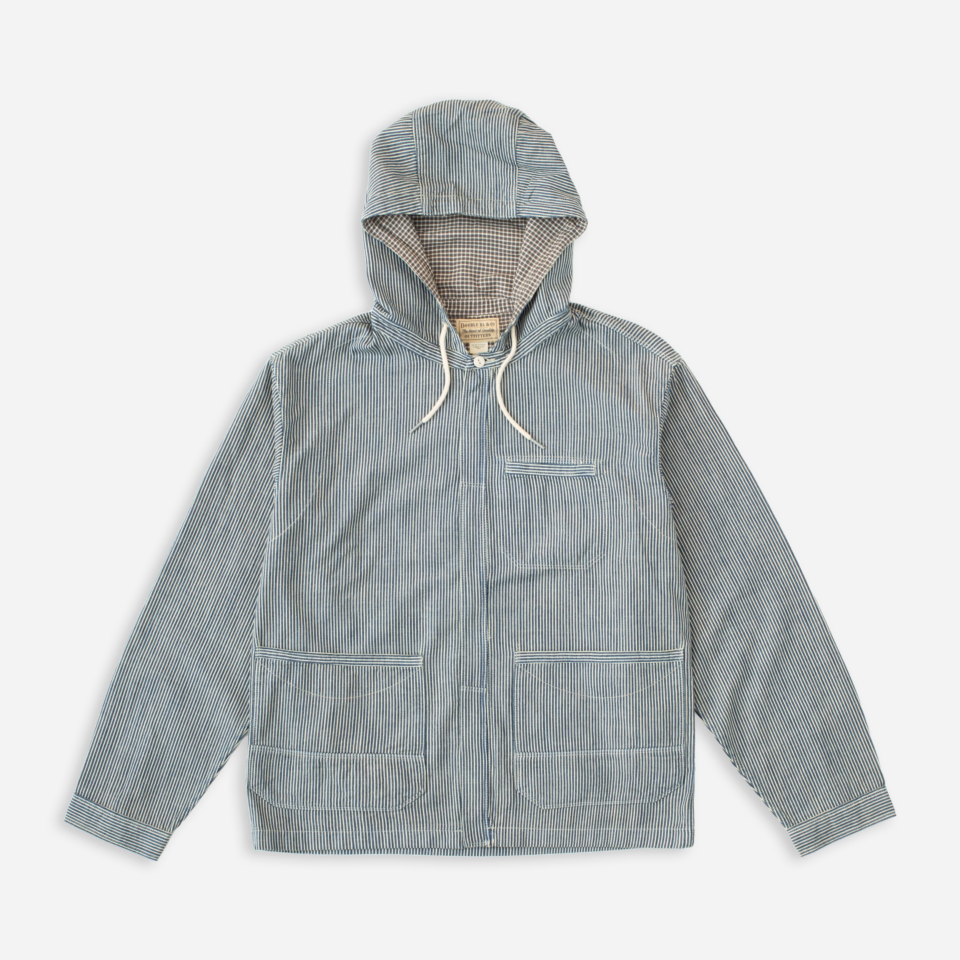 SCHOONER STRIPED HOODED JACKET - HICKORY BLUE