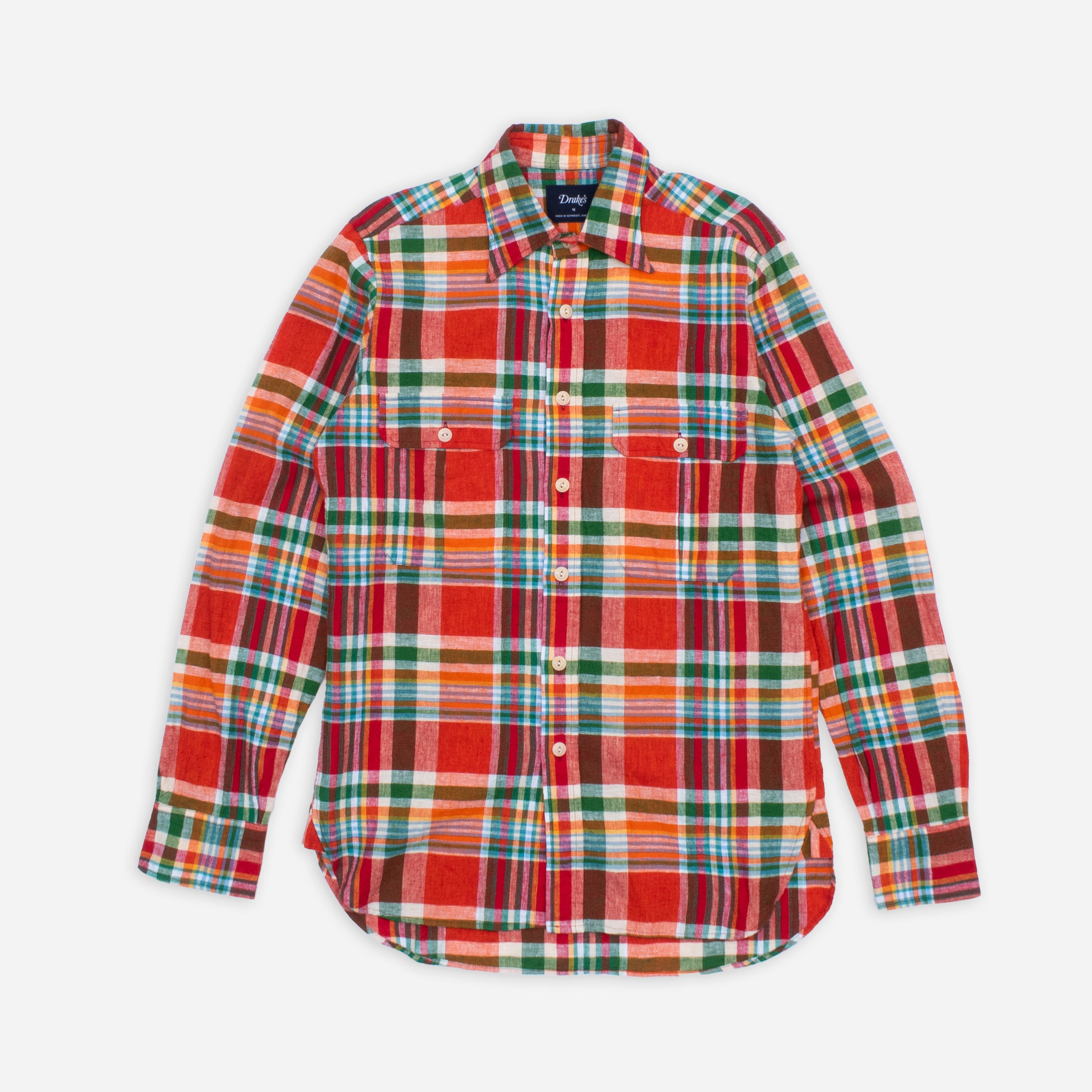 MADRAS LINEN SHIRT - RED/ORANGE-GREEN