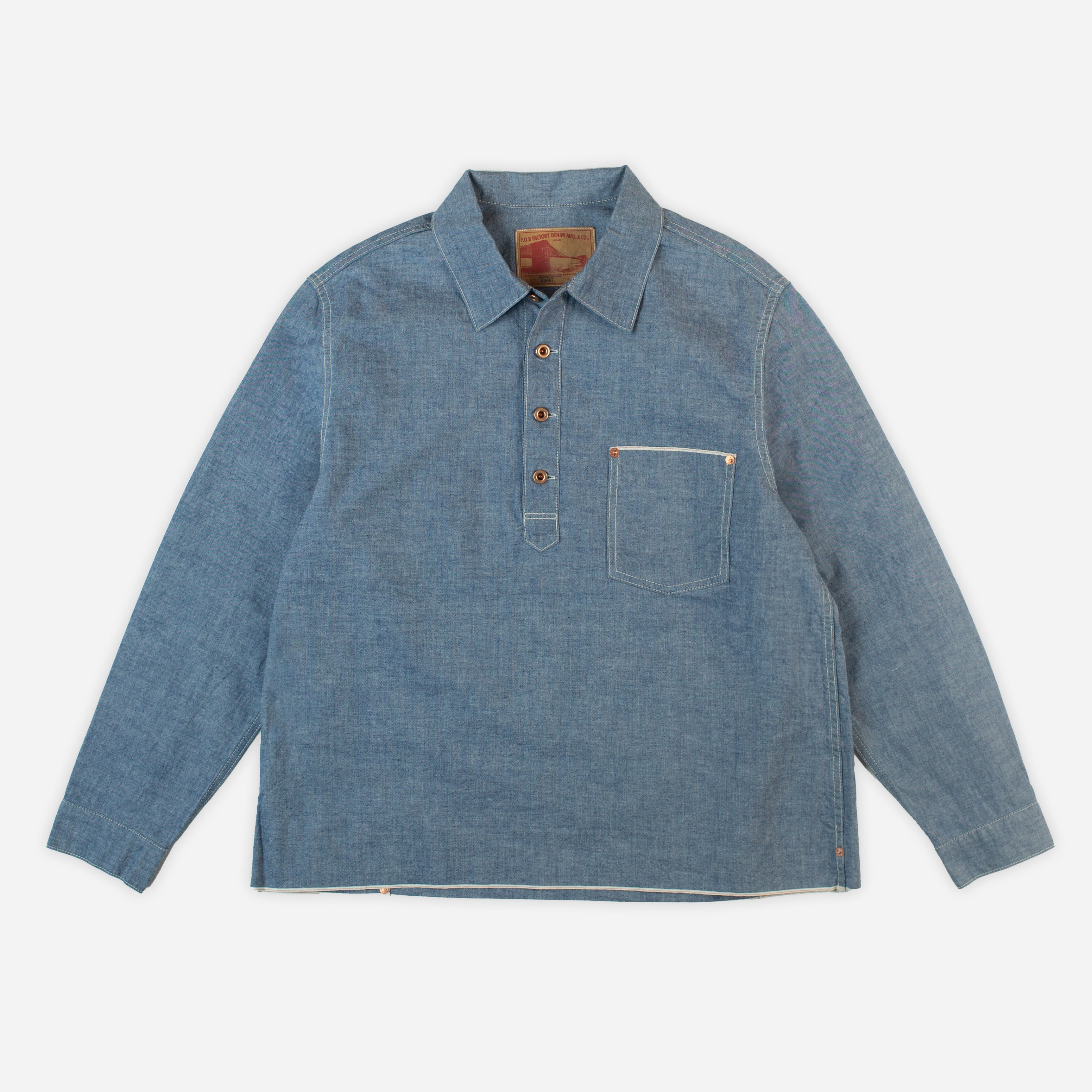 CHAMBRAY POP OVER SHIRT - BLUE