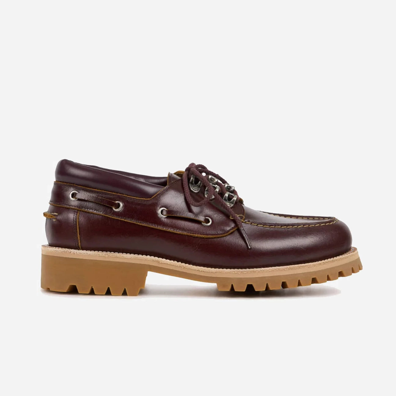 METAL HOOK LEATHER BOAT SHOE - BURGUNDY