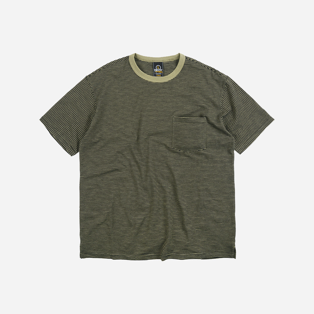 THIN STRIPE HALF TEE - OLIVE