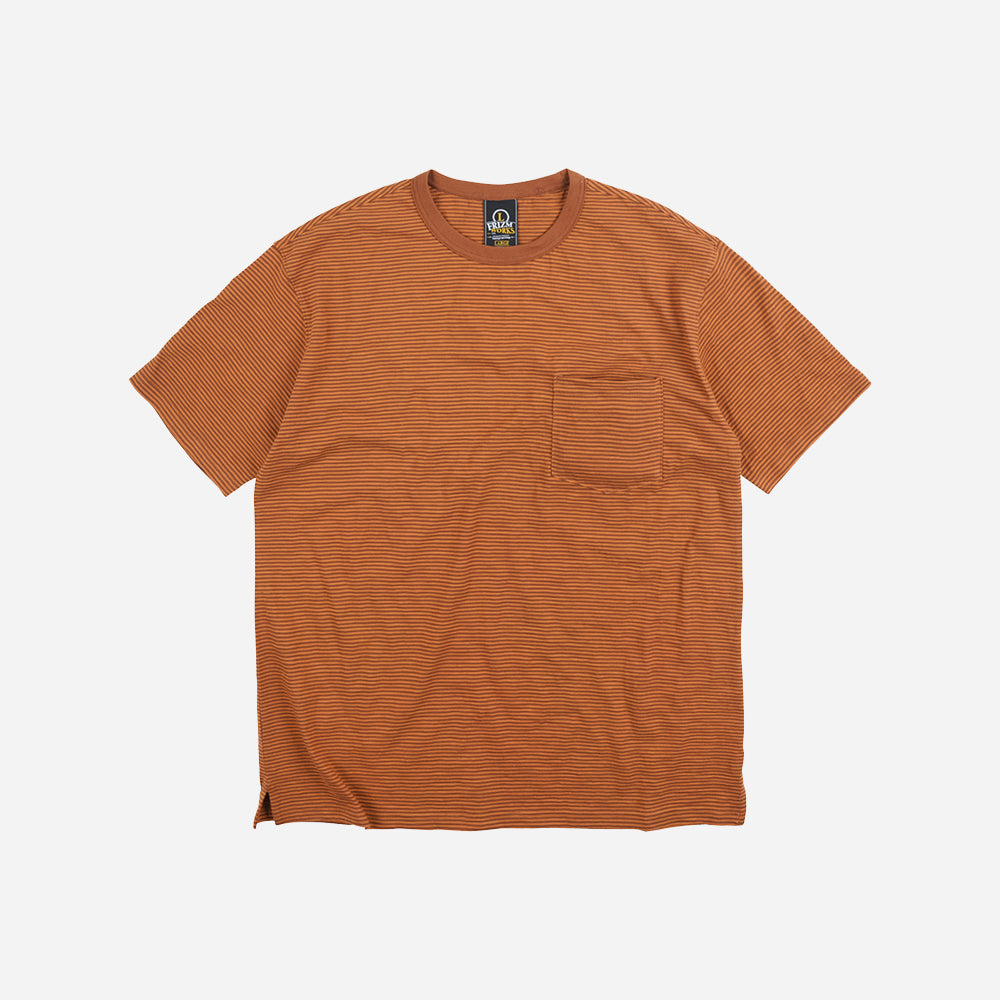 THIN STRIPE HALF TEE - BRICK