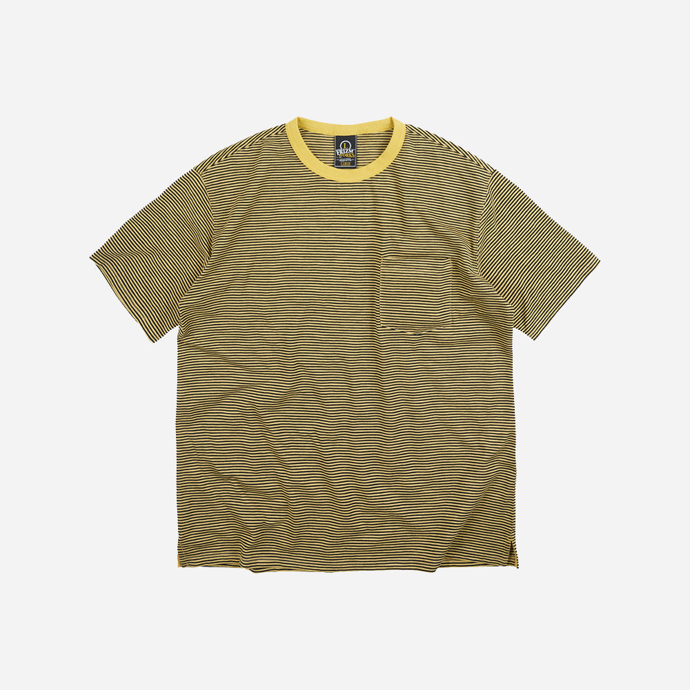 THIN STRIPE HALF TEE - MUSTARD