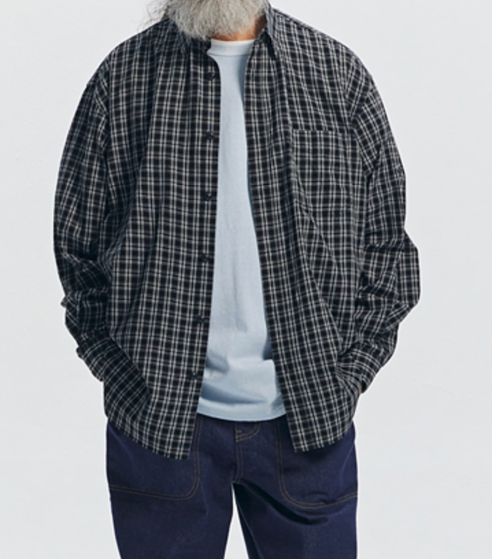 SEERSUCKER CHECKED SHIRT - BLACK