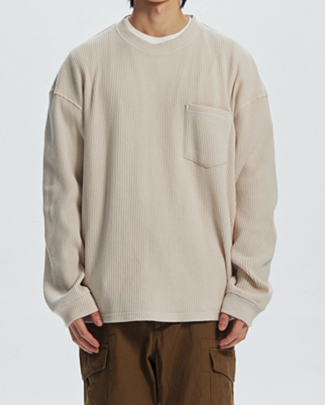 OVERSIZED WAFFLE POCKET T-SHIRT - CREAM