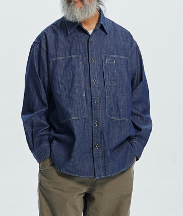 DENIM CARPENTER POCKET WORK SHIRT - INDIGO STRIPE
