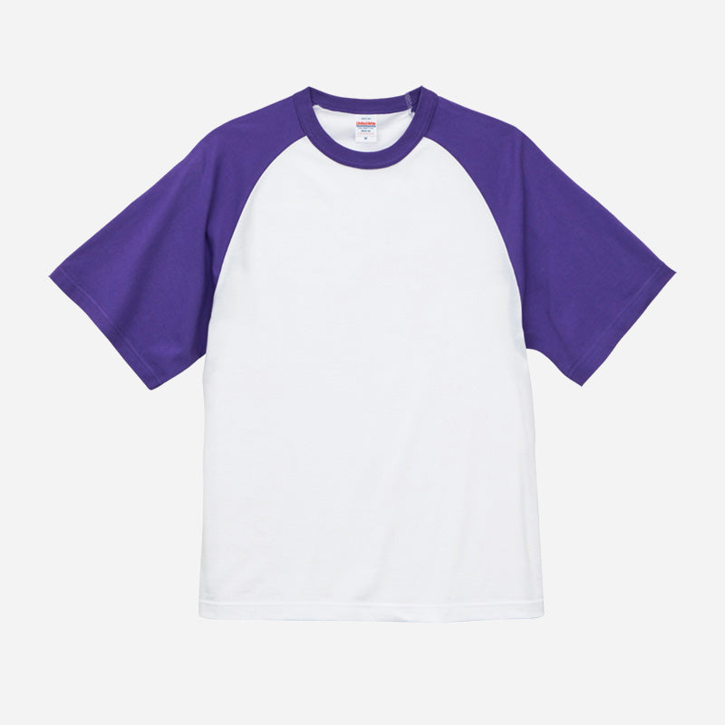 5.6 OZ RAGLAN BASEBALL T-SHIRT - WHITE/PURPLE