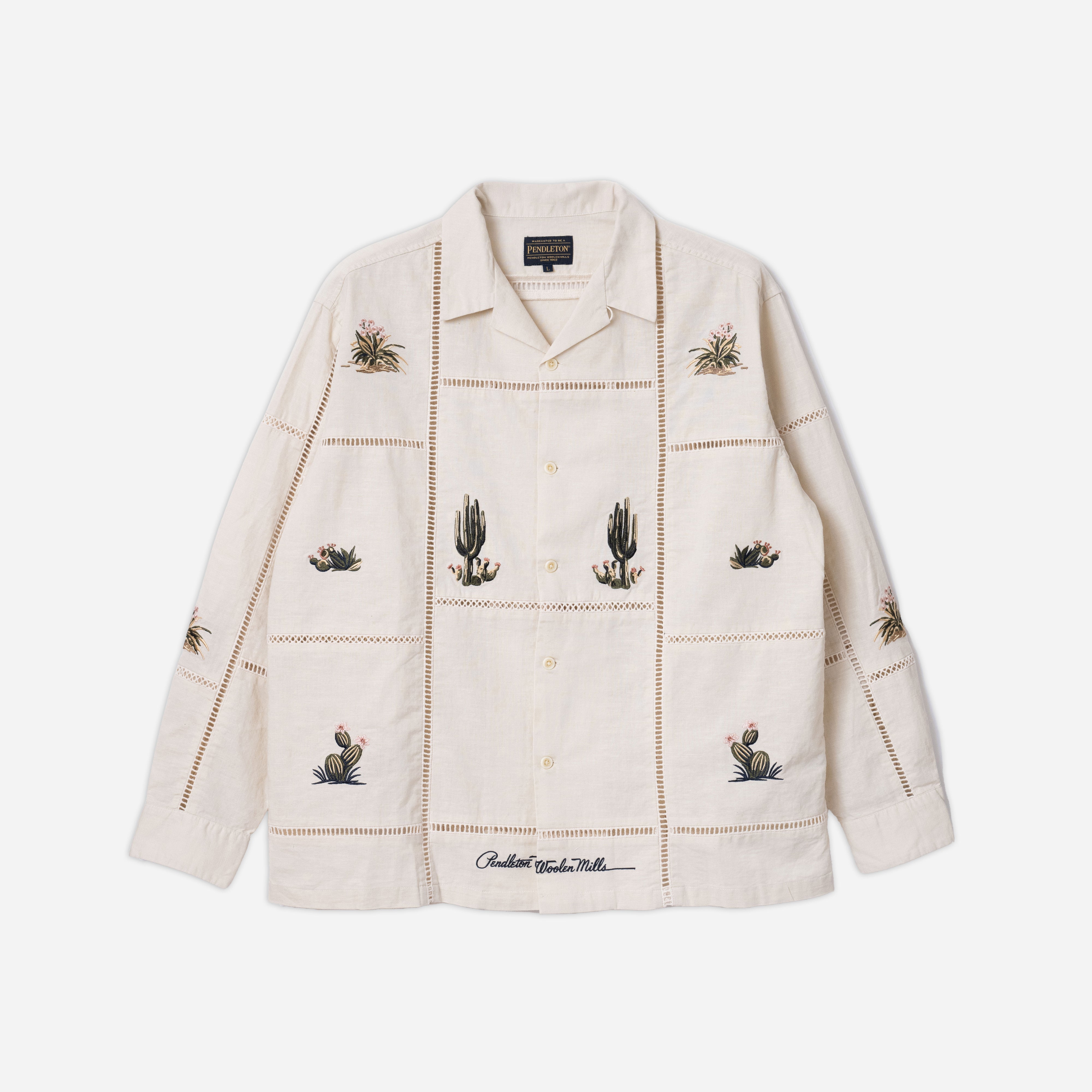EMB OPEN COLLAR SHIRT - IVORY COWBOY