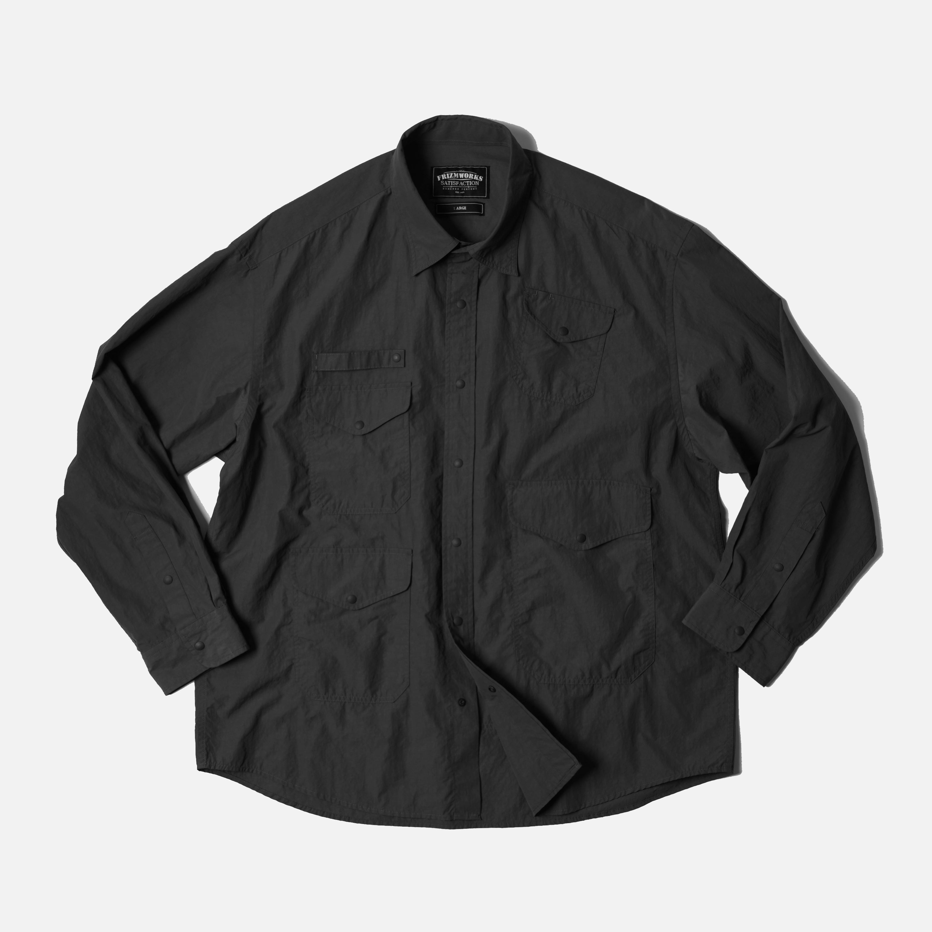 NYLON UTILITY POCKET OVERSHIRT - BLACK