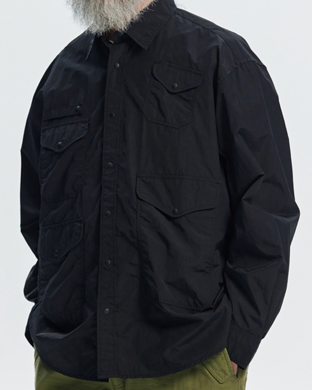 NYLON UTILITY POCKET OVERSHIRT - BLACK