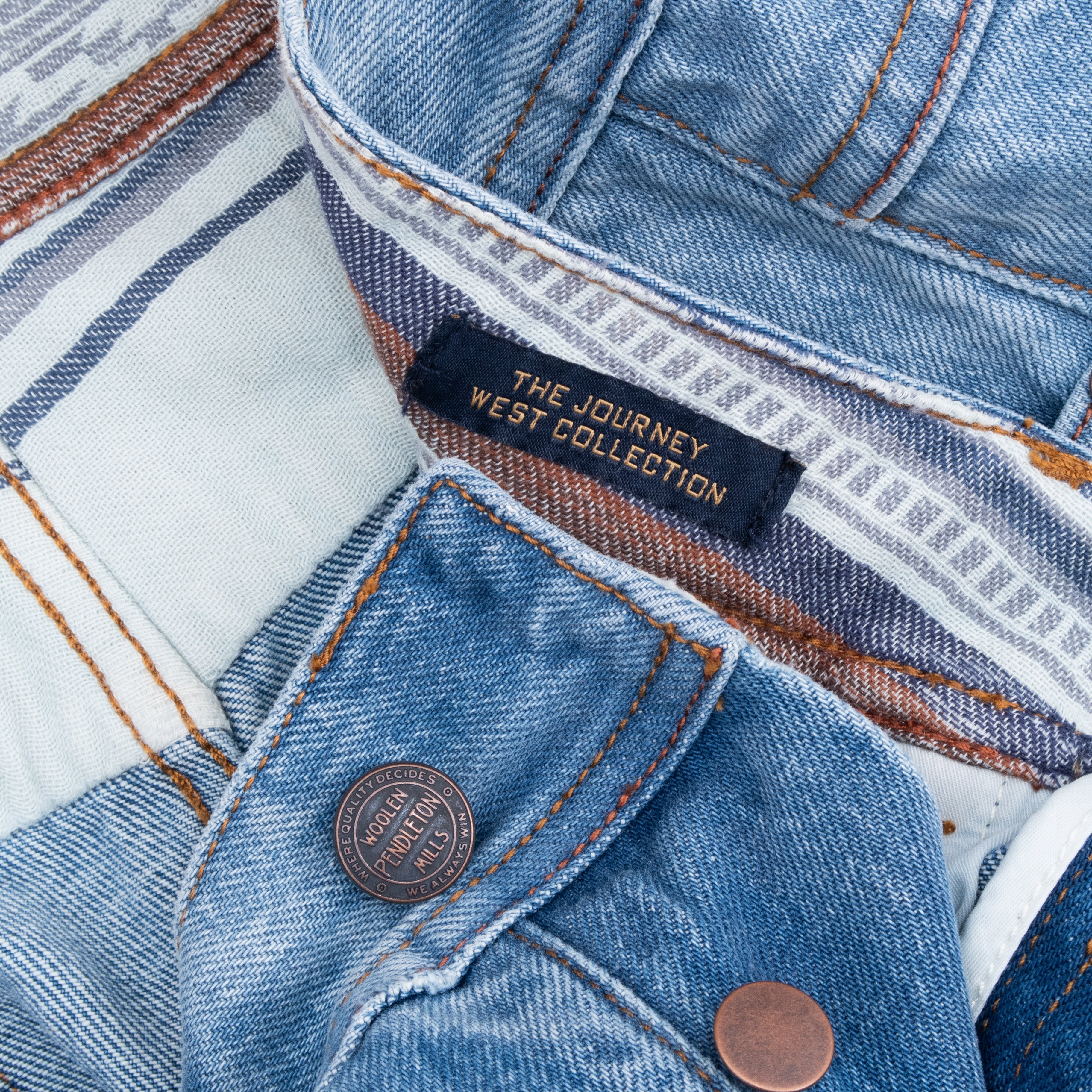 PATCHWORK SELVEDGE STRAIGHT LEG DENIM JEANS - BLUE