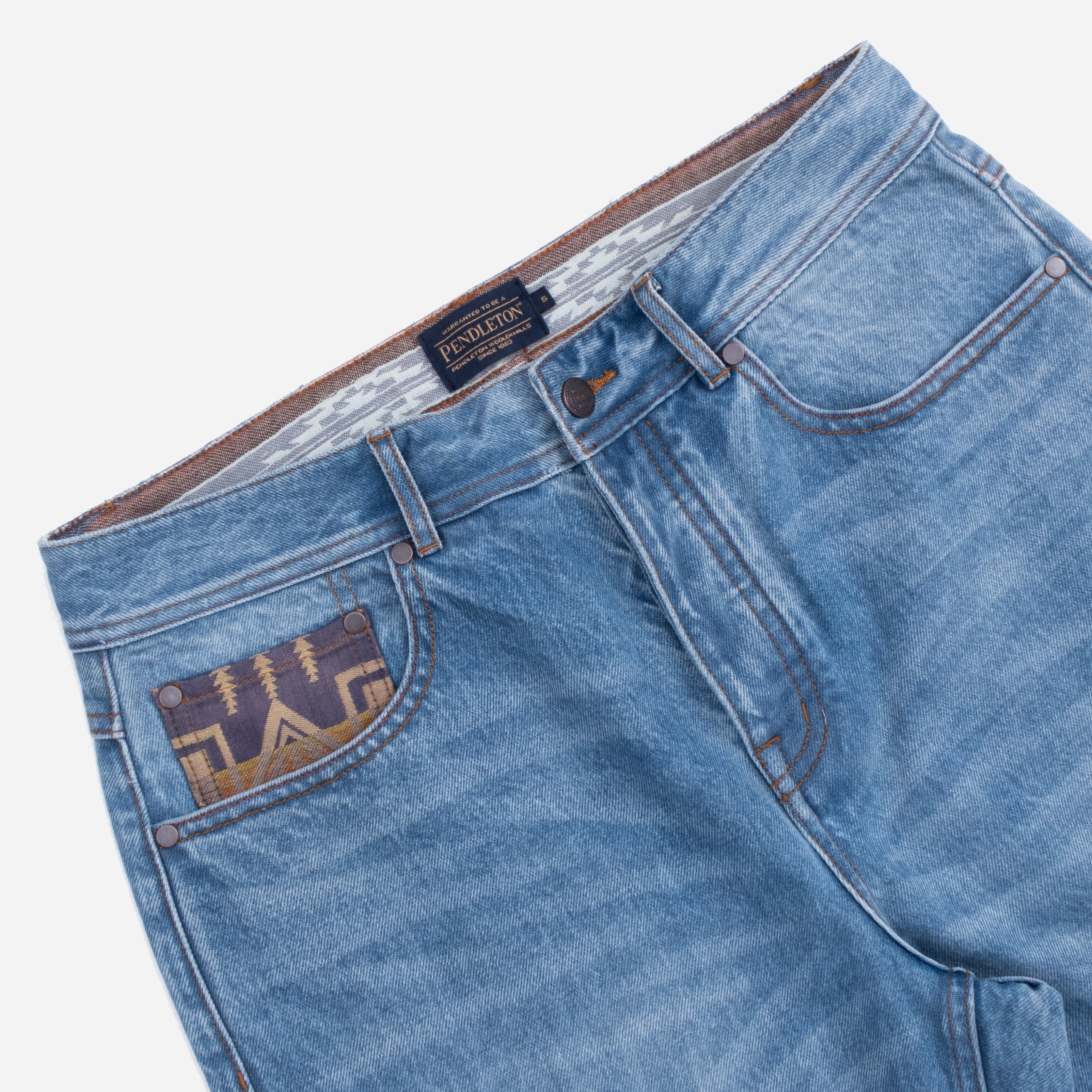 PATCHWORK SELVEDGE STRAIGHT LEG DENIM JEANS - BLUE