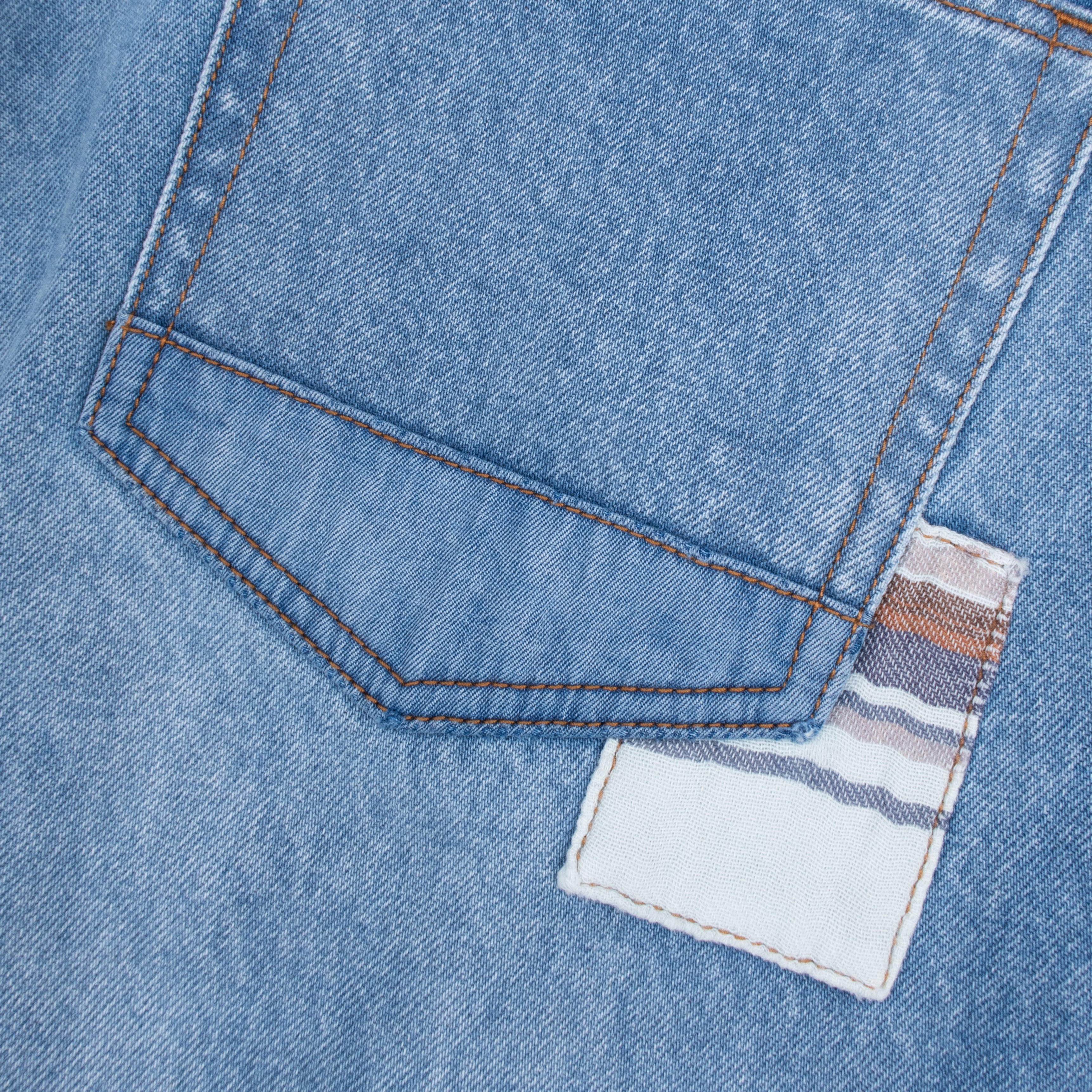 PATCHWORK SELVEDGE STRAIGHT LEG DENIM JEANS - BLUE