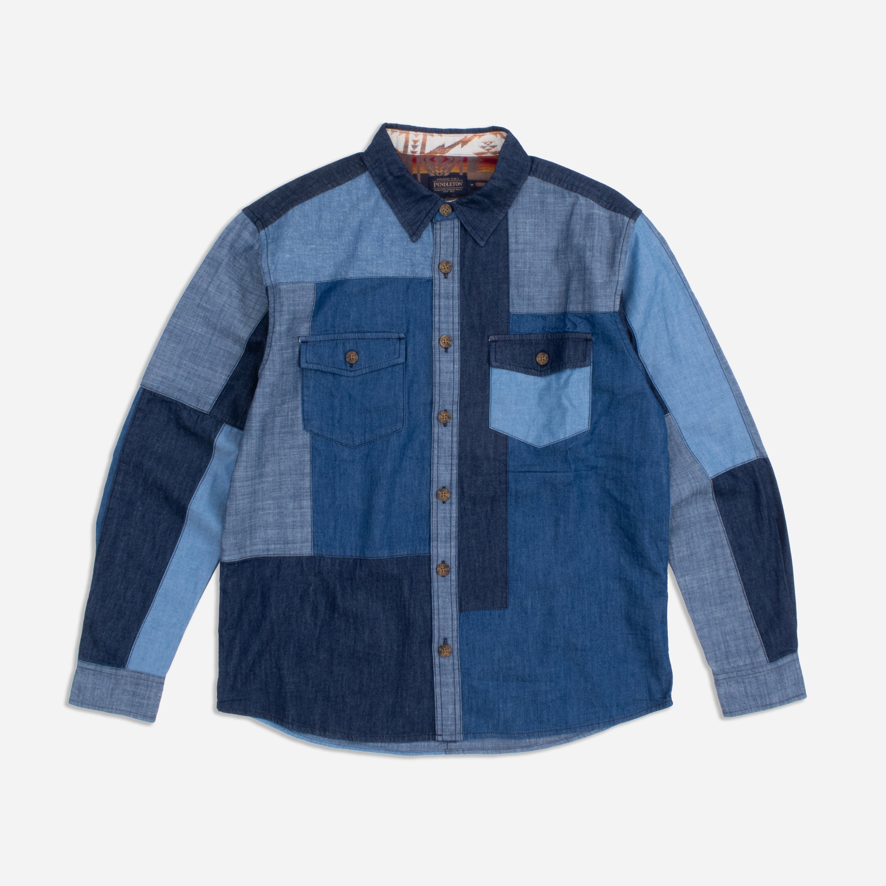 LA PINE PATCHWORK CHAMBRAY SHIRT - BLUE/MULTI