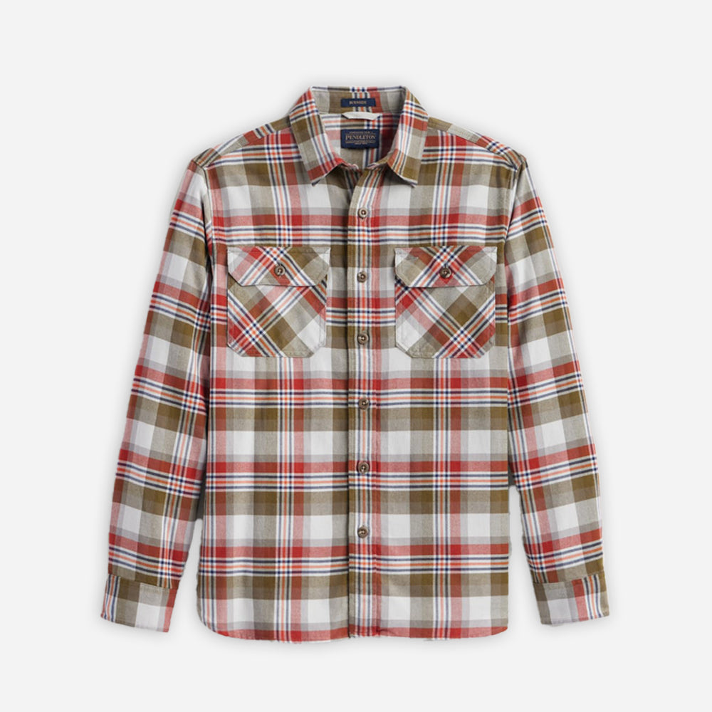 BURNSIDE SHIRT - GREY/OLIVE/RED PLAID